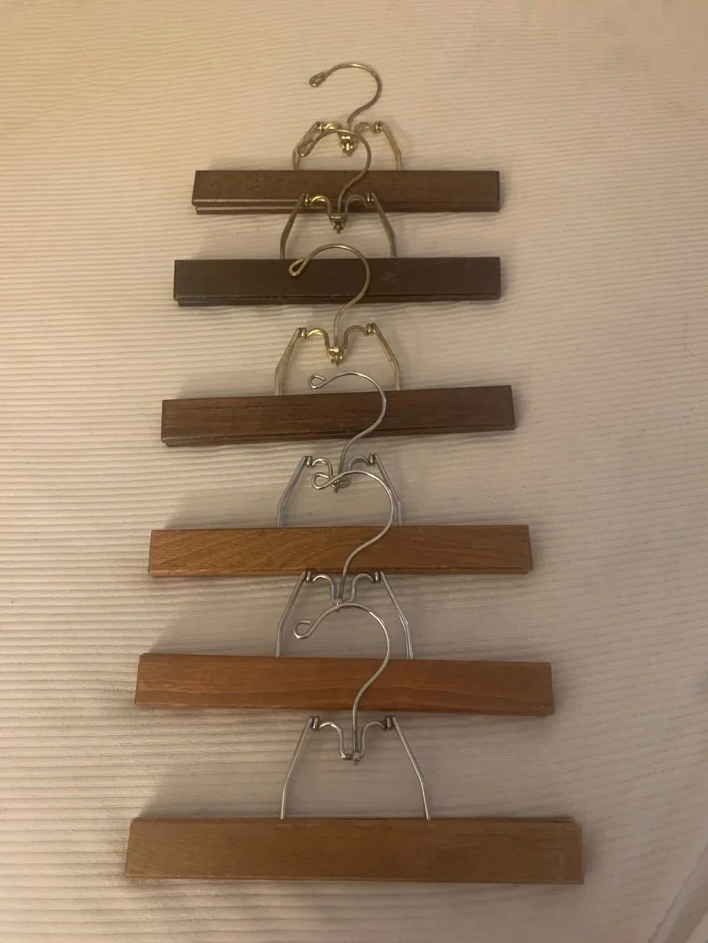 Lot of (6) Wooden Pant Hangers *please note not all the same size or color